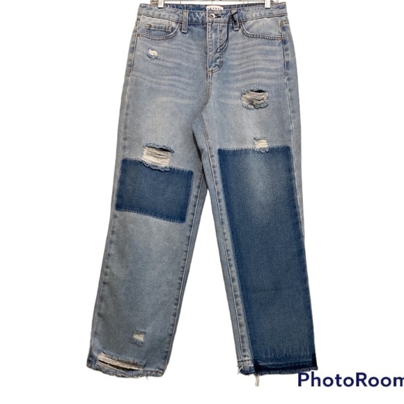 FRAYED High Rise Ankle Straight Color Block Two Tone Jeans | Size 29  NWOT - Picture 1 of 15